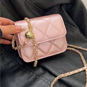 Chic Pink & Gold Metallic Tweed Vanity Leather Flap Crossbody Bag OS New
